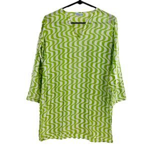 Roberta Roller Rabbit 12 Long‎ Sleeve Tunic Lime Green Swirl Eclectic Whimsical